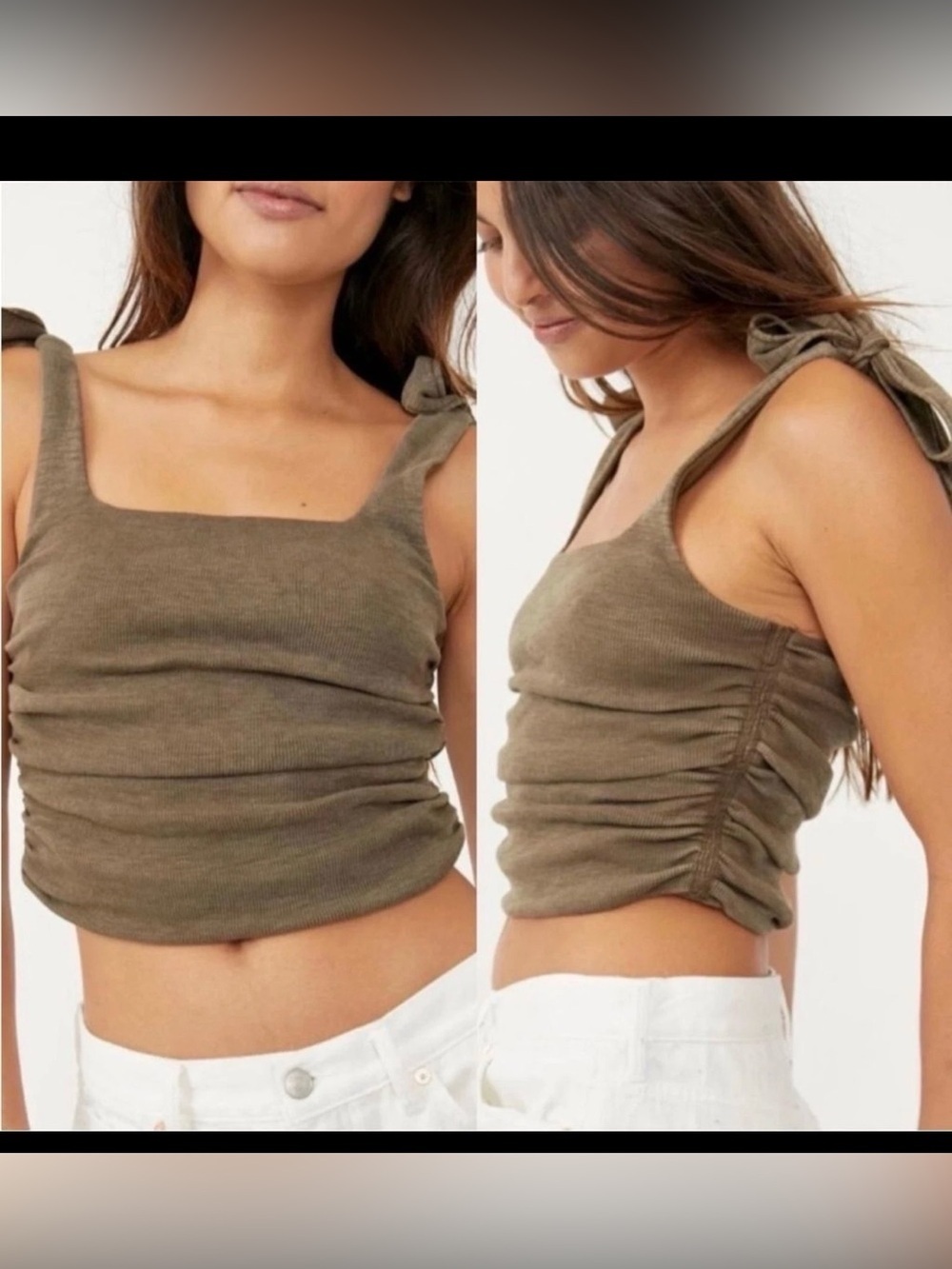 Free People Boulevard Ruched Tee Strap tie Tank Crop , Large
